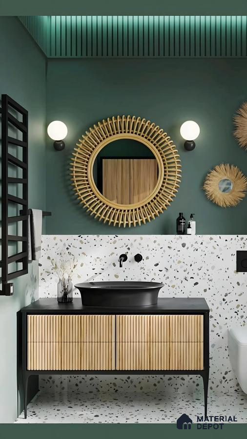 Modern Boho Bathroom with Terrazzo and Fluted Vanity Accents | Material Depot