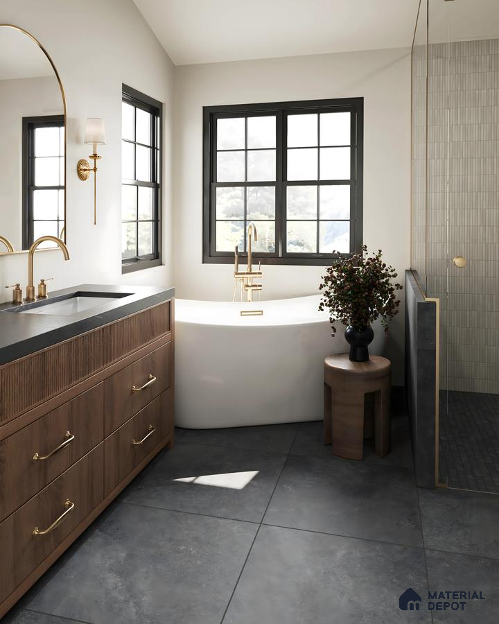 Bathroom Design Retreat with Mid-Century Modern Vanity and Gold Fixtures Total Environment In That Quiet Earth Hennur Road | Material Depot