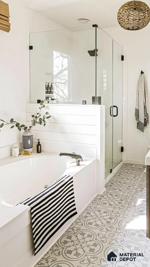 Bathroom With Decorative Floor Tiles | Material Depot