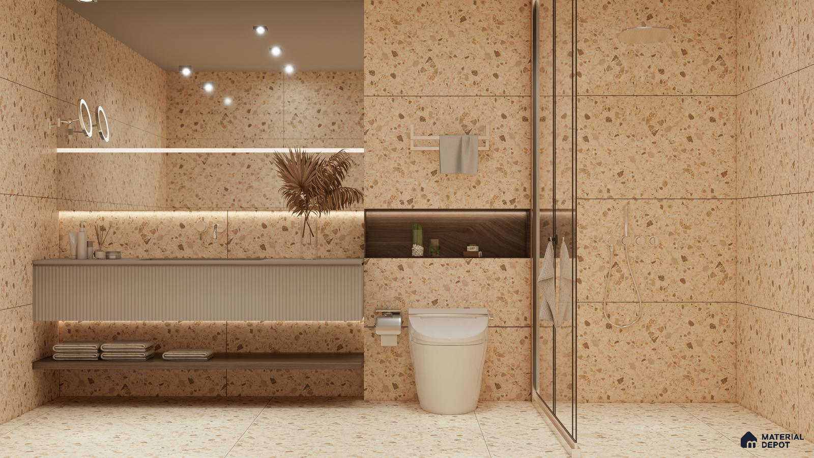 Beige Terrazzo Look Bathroom Tiles for a Warm, Earthy Ambience | Material Depot