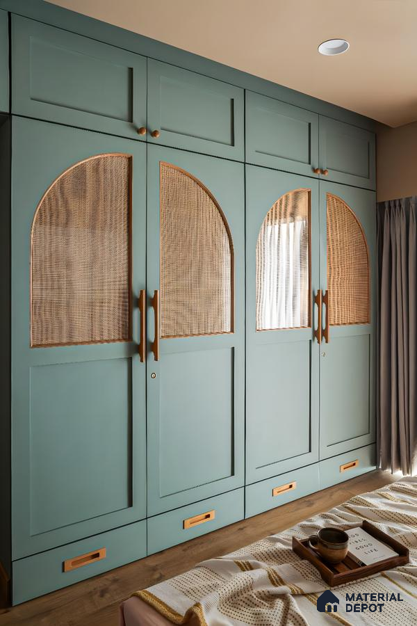 Bohemian Turquoise Wardrobe with Rattan Accents | Material Depot