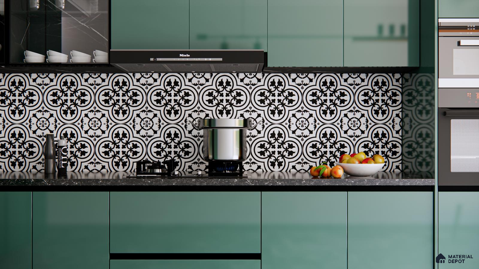 Bold and Chic Kitchen with Black and White Moroccan Tiles | Material Depot
