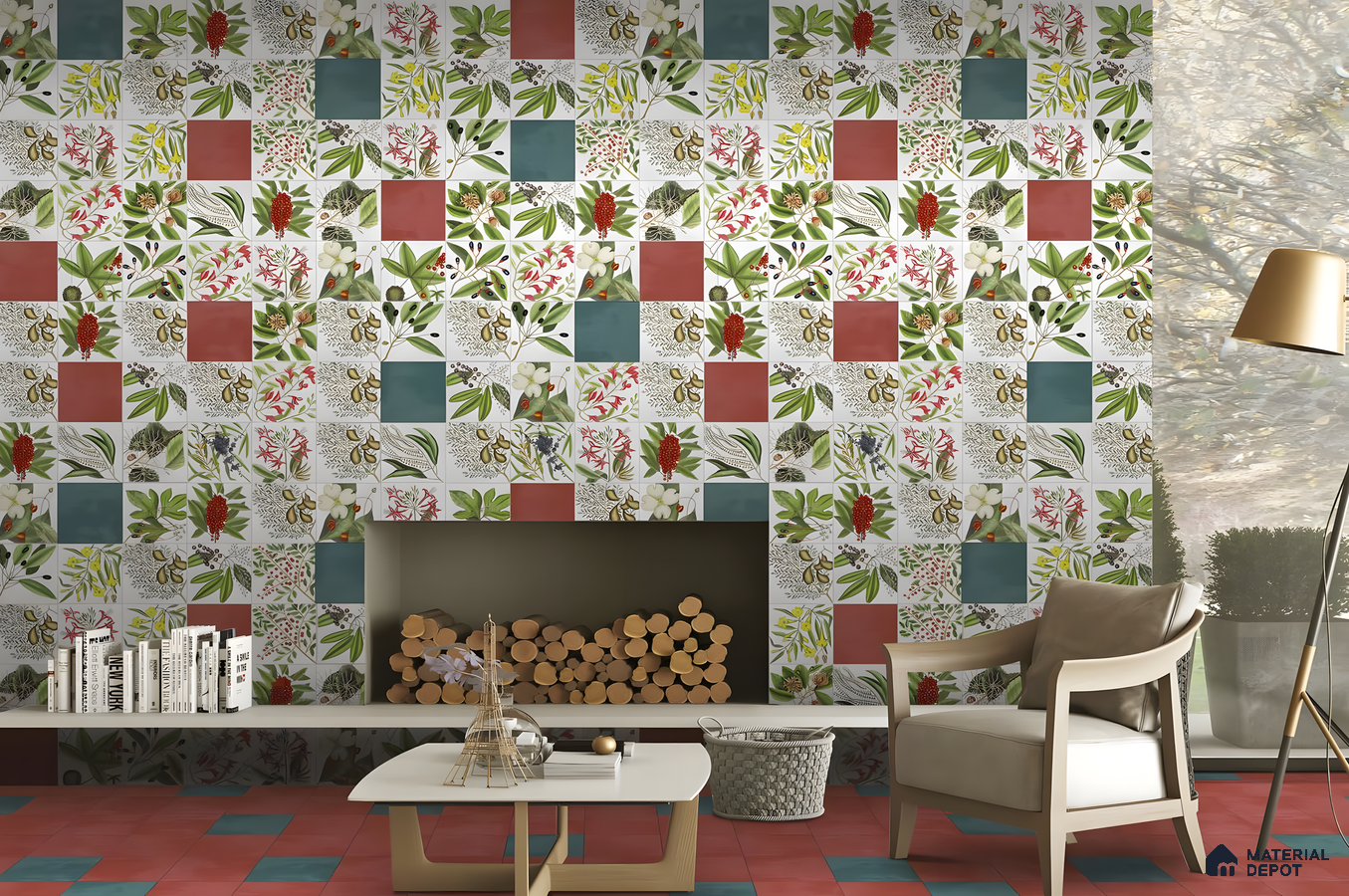 Botanical Patchwork Fireplace Wall Tile | Material Depot