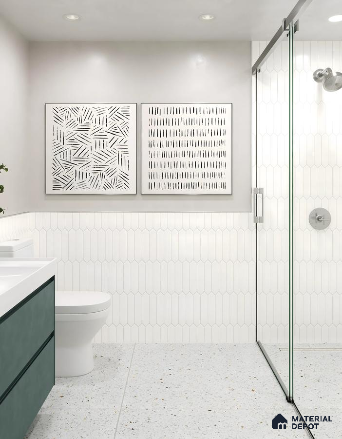 Bright and Airy Bathroom Design Featuring Cabinets and Terrazzo Tiles Sobha Sentosa Panathur Road | Material Depot