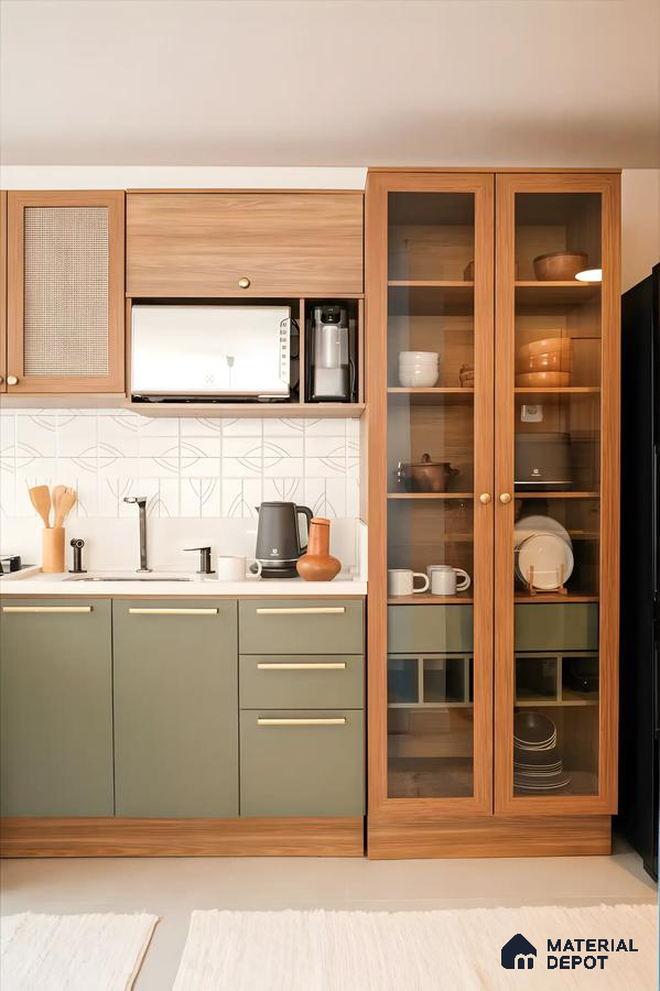 Bright Kitchen With Green Sleek Laminate | Material Depot