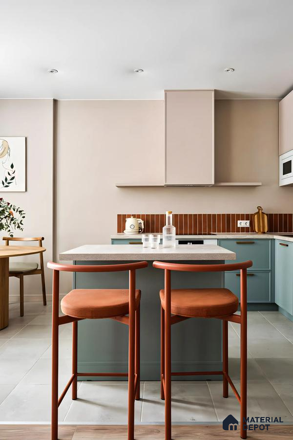 Bright Matte Kitchen With Red Small Tiles | Material Depot