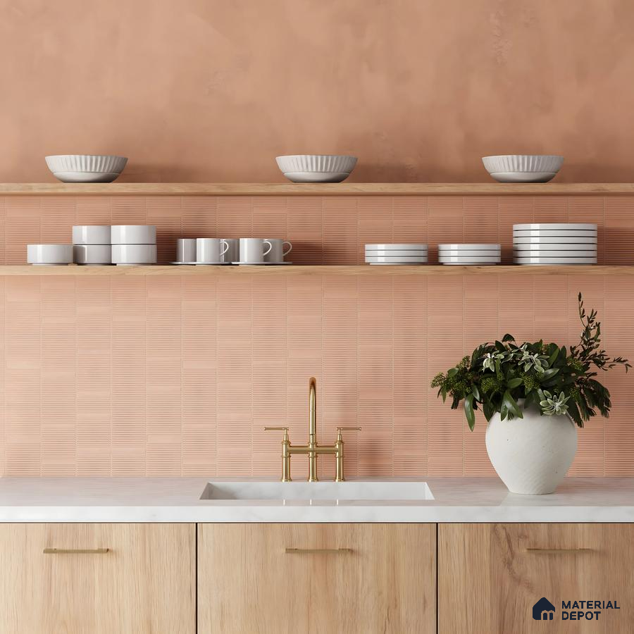 Bright Orange Designer tile with Designer Marble Quartz Purva Zenium Airport Road | Material Depot