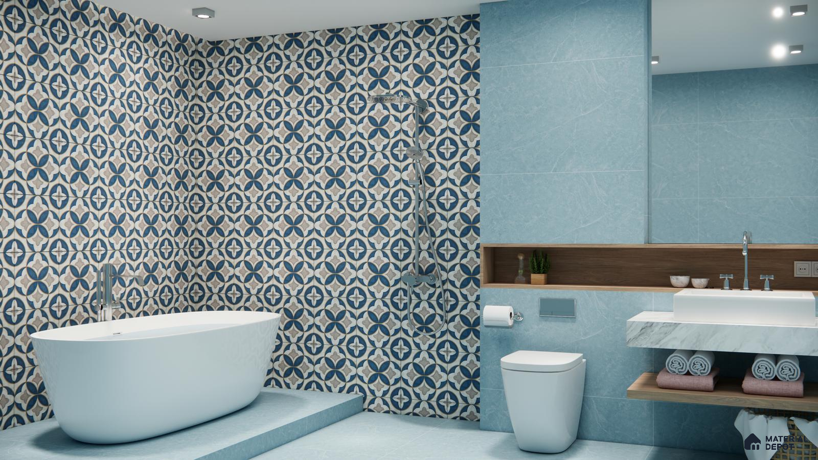 Calming Blue Moroccan Tile Bathroom with a Touch of Luxury | Material Depot