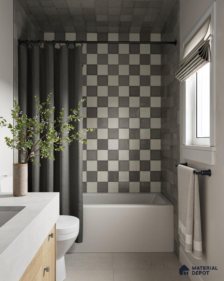 Checkerboard Tile Bathroom with Modern Minimalist Design | Material Depot
