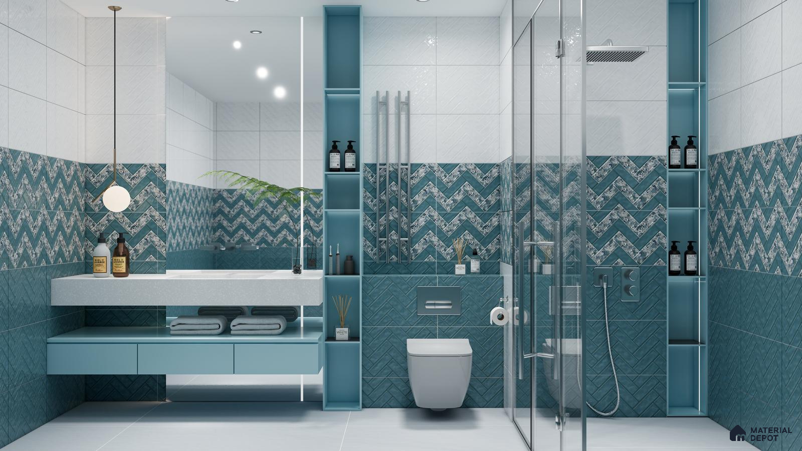 Geometric Floral Tile Band for a Calm and Stylish Bathroom | Material Depot