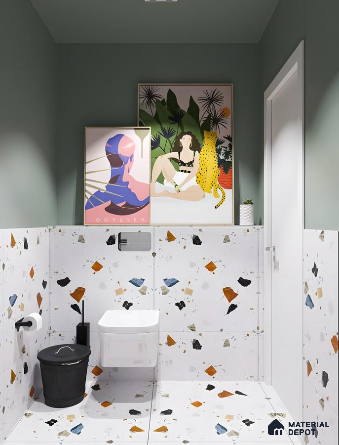 Chic Bathroom Design Featuring Terrazzo and Tropical Art | Material Depot