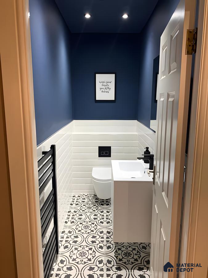 Chic Blue Bathroom with Modern Fixtures | Material Depot