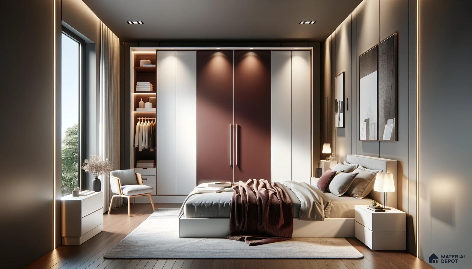 Chic Modern Sanctuary with Warm Tones and Textured Accents | Material Depot
