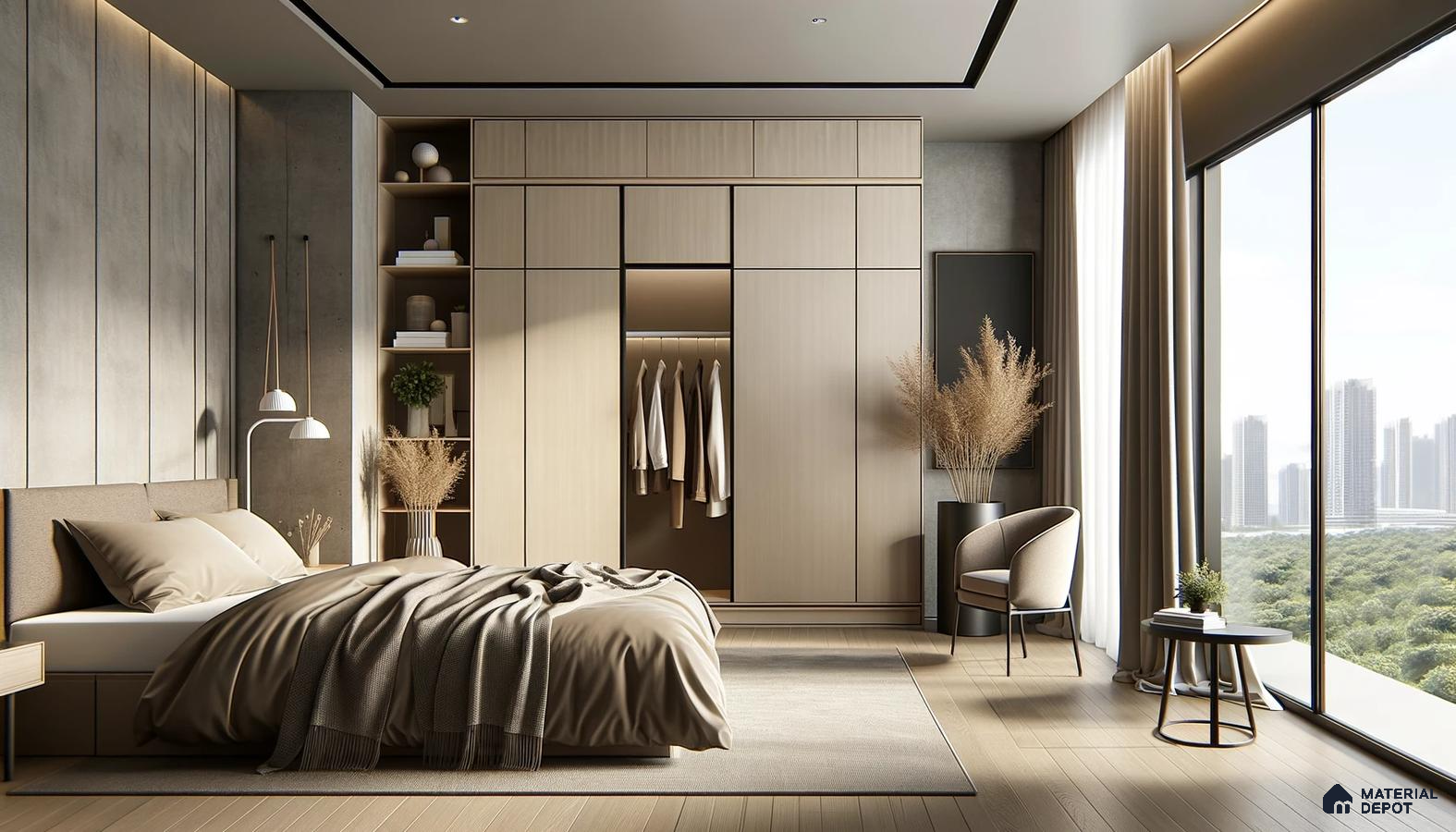 Chic Serenity in a Modern Bedroom with Natural Accents | Material Depot