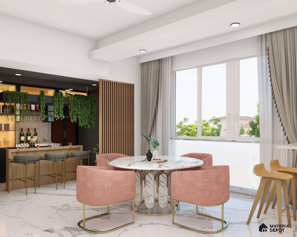 Stylish Dining Room with Vibrant Pink Chairs