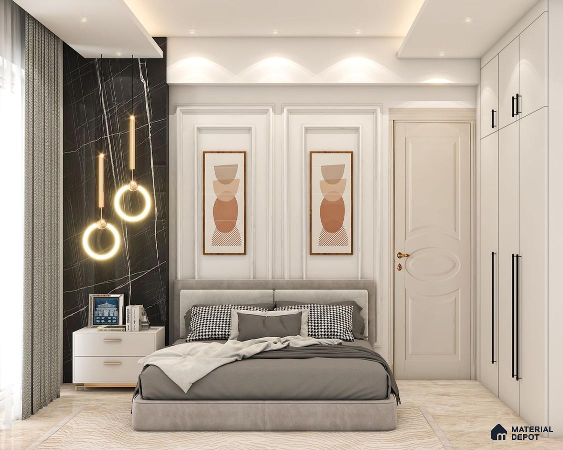 Elegant Compact Master Bedroom with Love Photo Frame and Brownish Bed