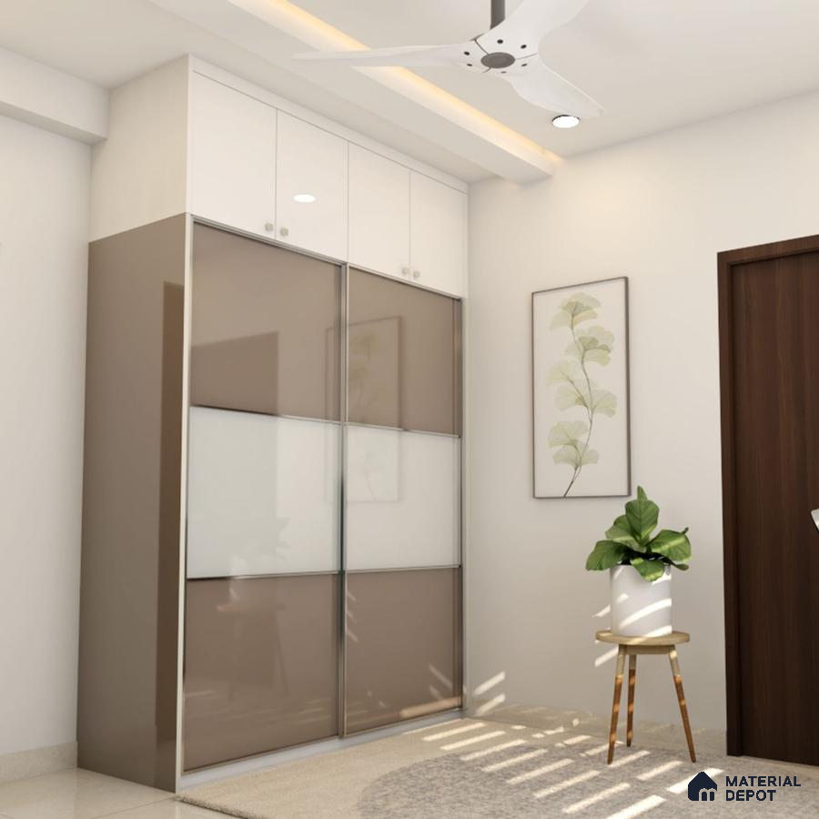 Stylish Storage: Modern Beige & White Wardrobe with Sliding Doors