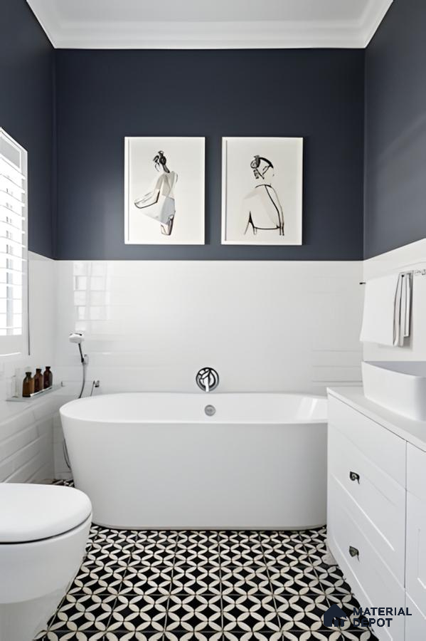 Classic Bathroom with Patterned Floor Tiles | Material Depot