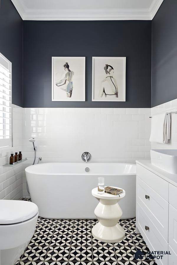 Classic White Subway Tiles with Bold Geometric Flooring | Material Depot