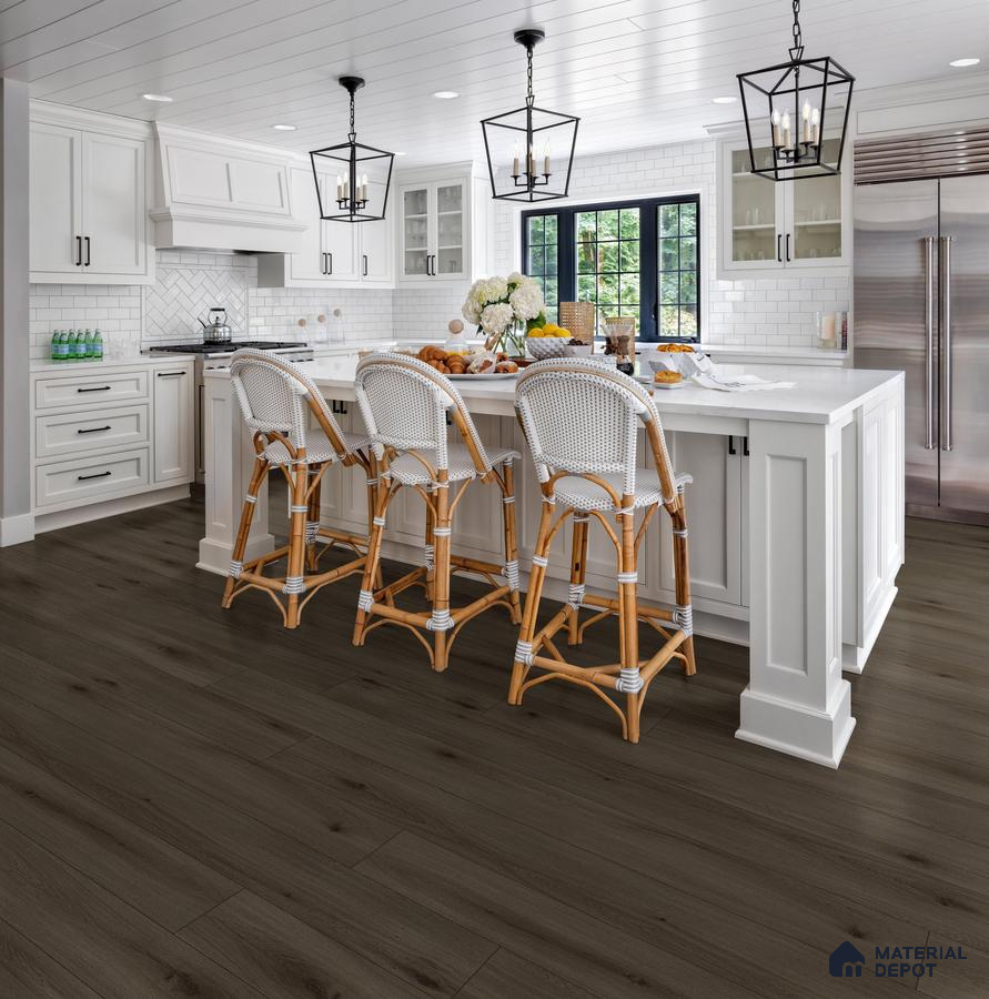 Kitchen with white cabinets and wooden floor