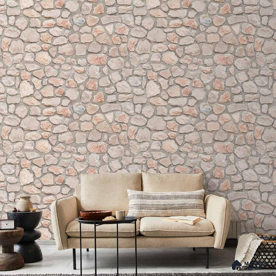 A close-up of a 3D Look Stone in Concrete Wallpaper 19.6 Inches(W) x 420 Inches(H) Atarangi Series 3D Patterned - 57 Sq. Ft. with a finish available at Material Depot in Bangalore