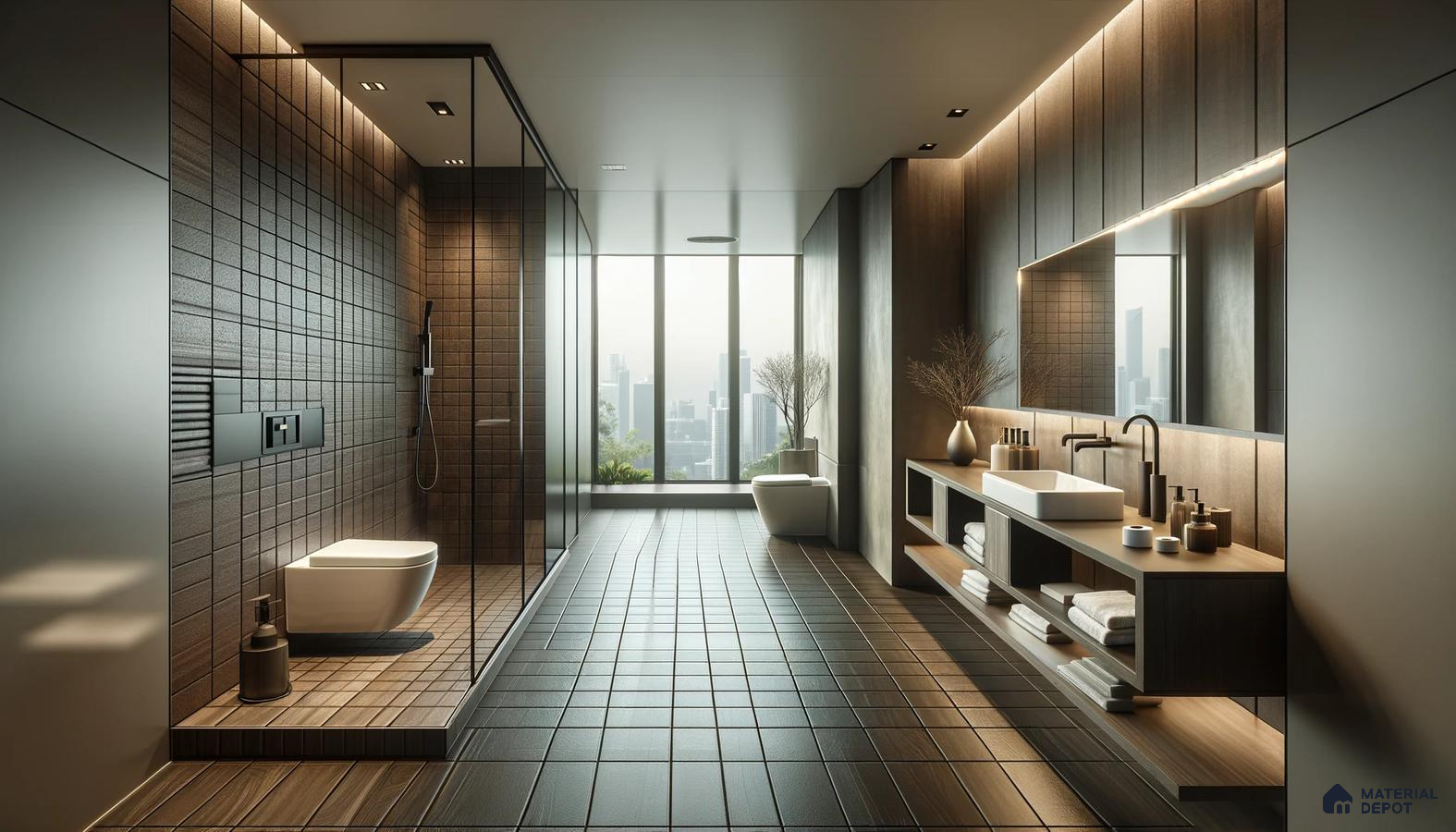 Contemporary Bathroom Retreat with Elemental Harmony and Textured Surfaces | Material Depot