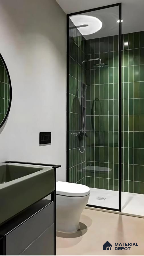 Contemporary Bathroom with Green Accents | Material Depot