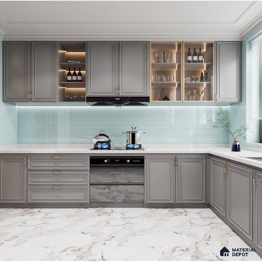 Contemporary Chic White Kitchen with Textured Elegance | Material Depot