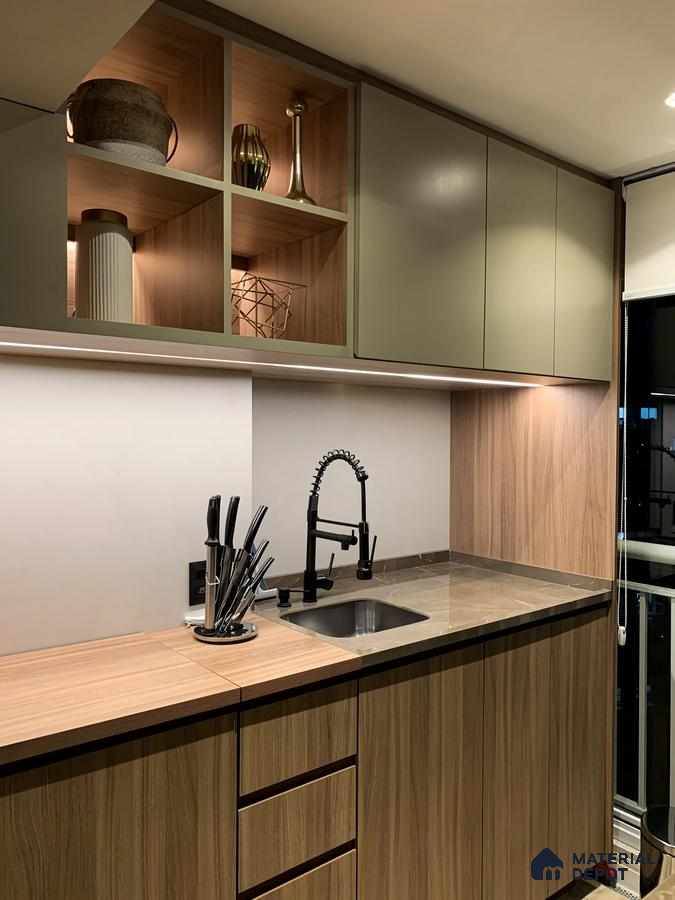 Contemporary Compact Kitchen with Wood and Matte Finish | Material Depot