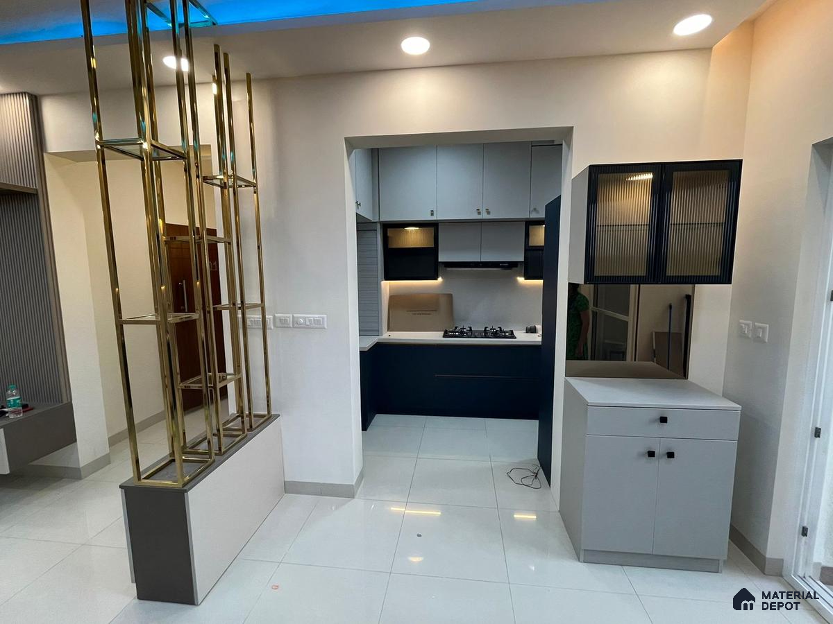 Contemporary Kitchen with Modern Partition in Bengaluru | Material Depot