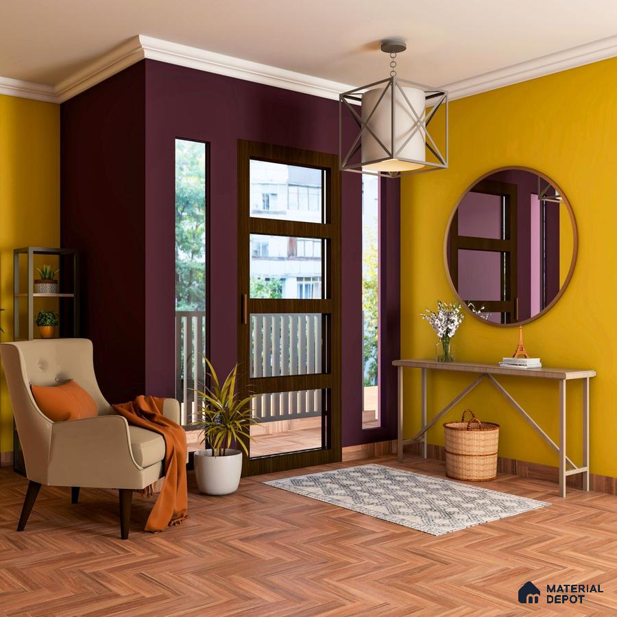 Vibrant, contemporary foyer with colorful interiors