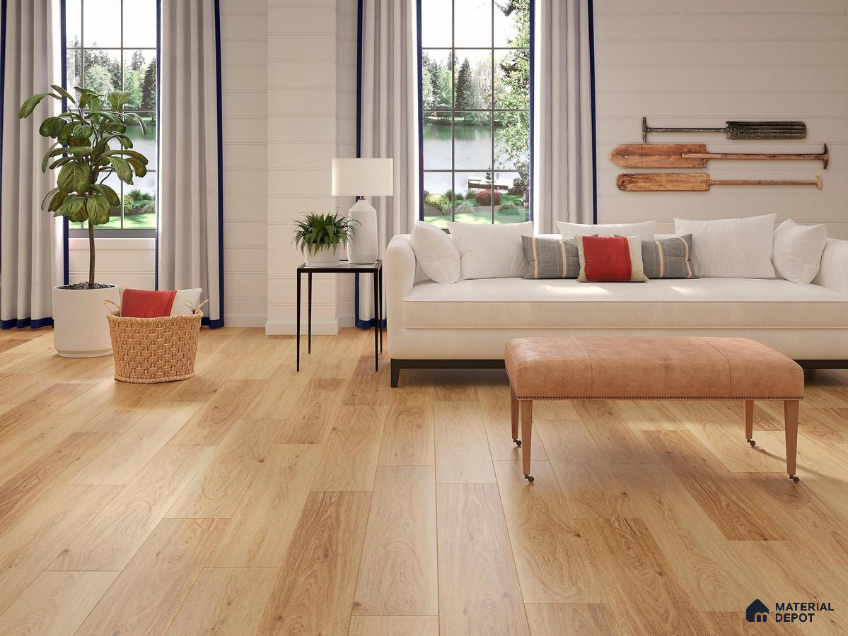 Living room with wooden floor and indoor plant