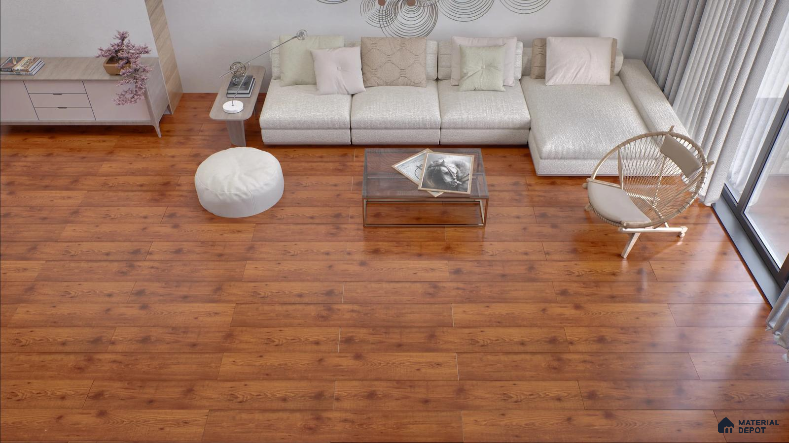 Cozy Living Room with Warm Wood Flooring | Material Depot