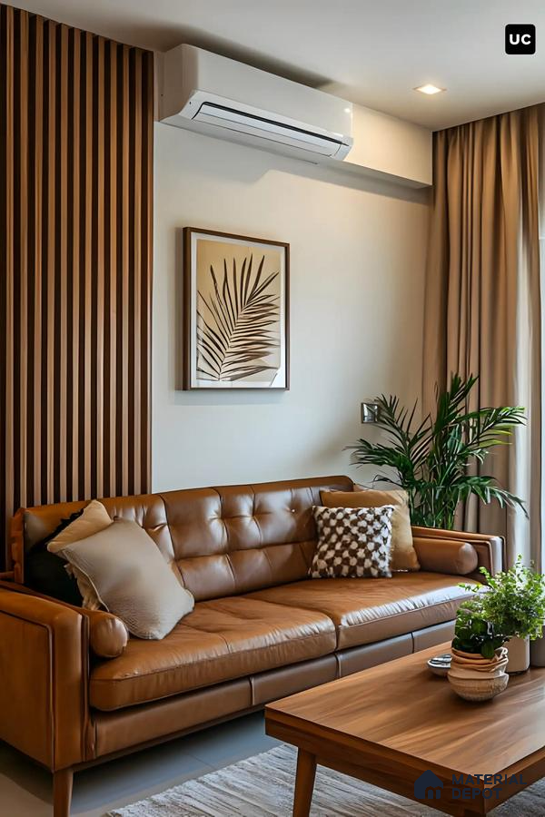 Cozy Modern Living Room with Warm Leather Accents | Material Depot