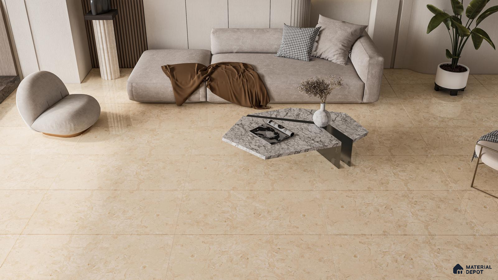 Creamy Beige Marble Look Tiles for a Luxe Living Room Vibe | Material Depot