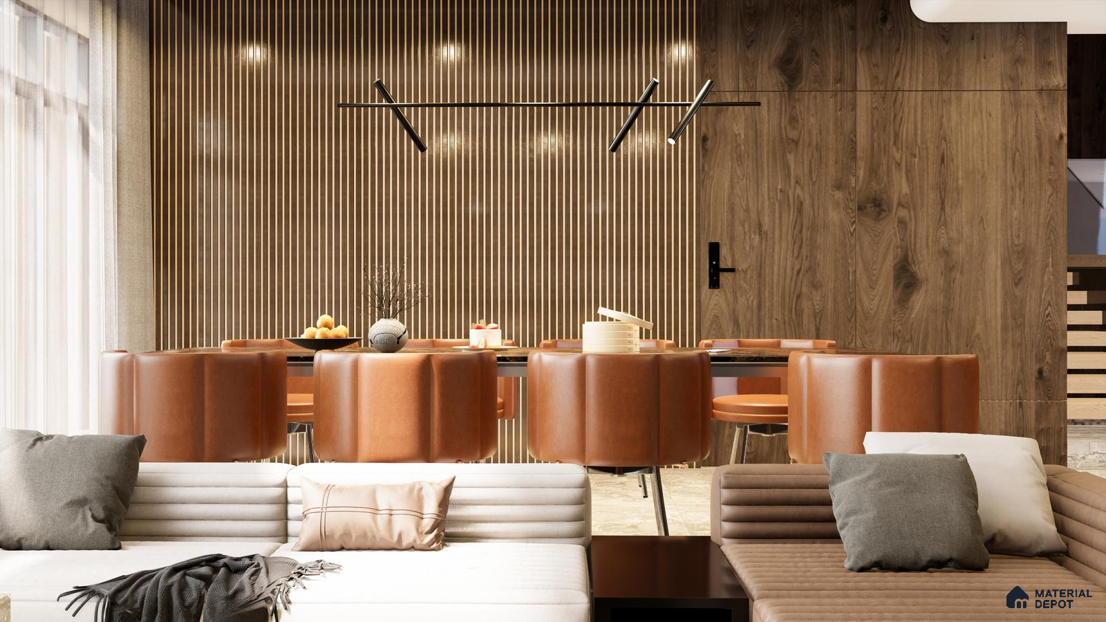 Dining Room with Vertical Fluted Panel Accent Wall | Material Depot