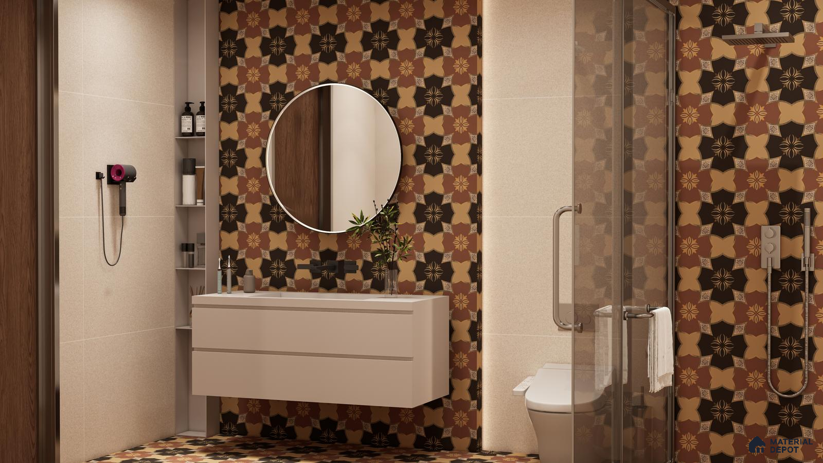 Earthy Moroccan Tile Bathroom with Deep Tones | Material Depot