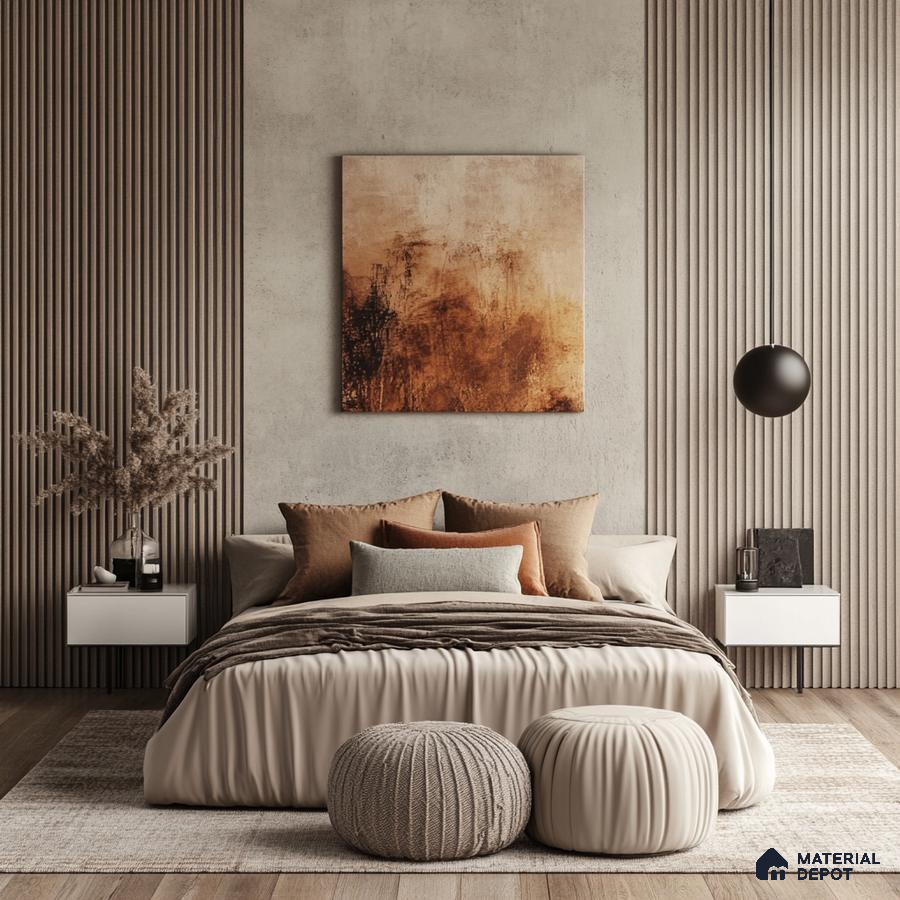 Earthy Tone Bedroom with Fluted Wall Accents and Cozy Decor | Material Depot