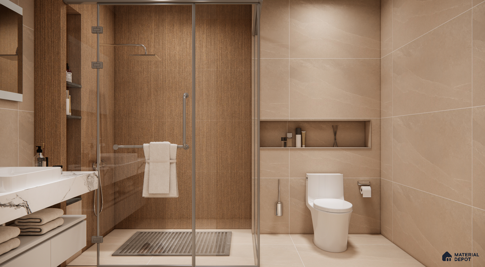 Earthy Toned Bathroom with Textured Elegance | Material Depot