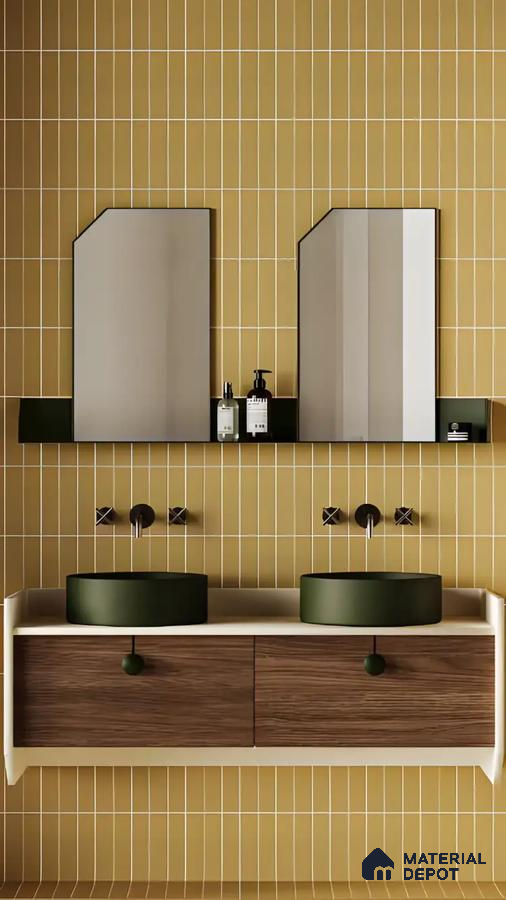 Elegant Bathroom With Yellow Tiled Wall | Material Depot
