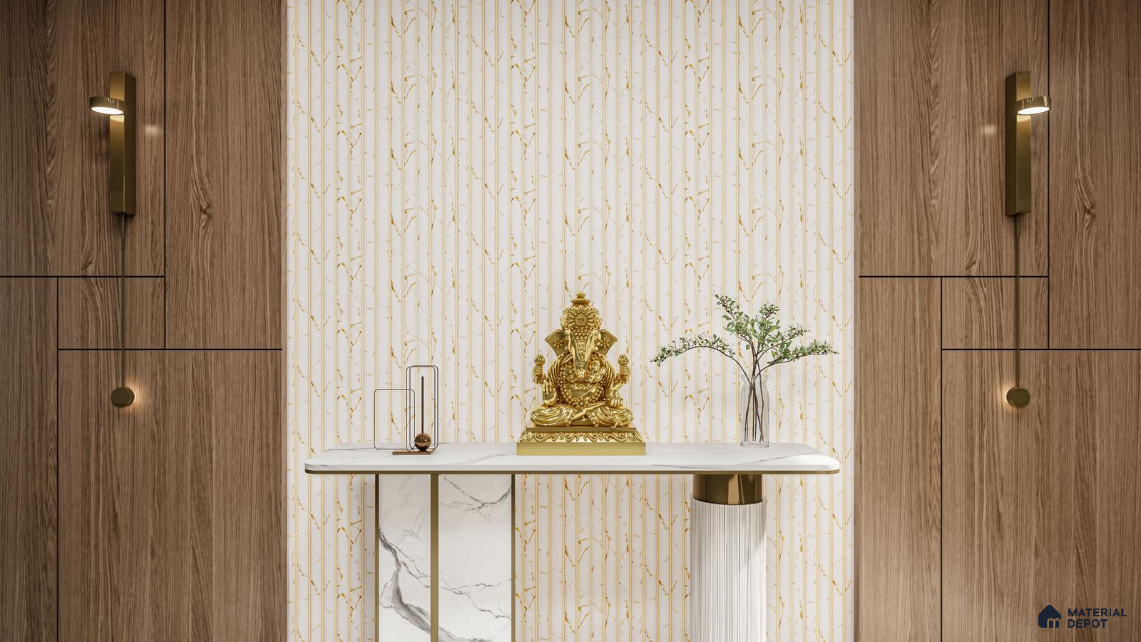 Elegant Foyer with White and Gold Fluted Panel and Marble Console | Material Depot