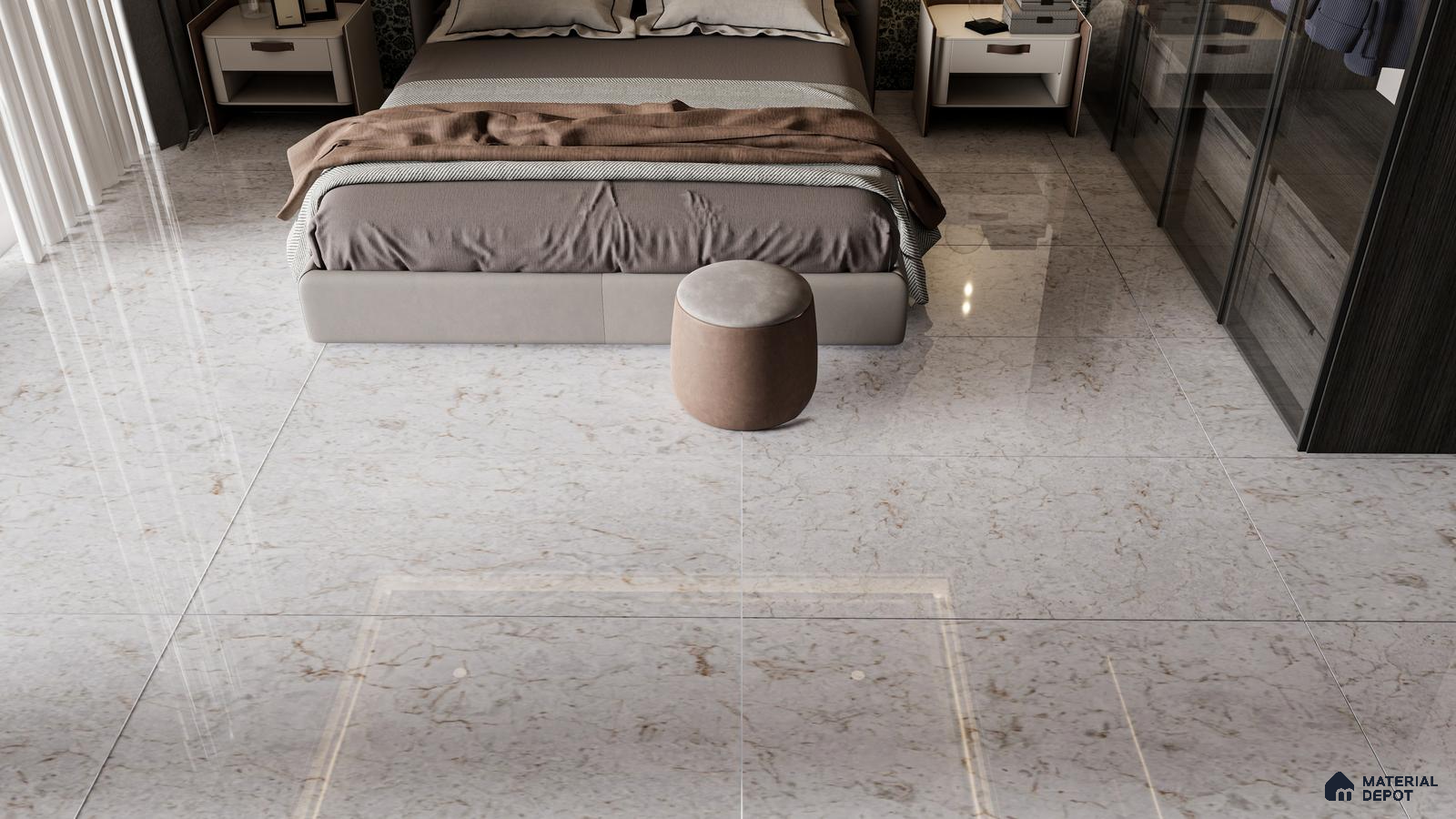 Elegant Grey Marble Look Tiles for a Modern Bedroom Retreat | Material Depot