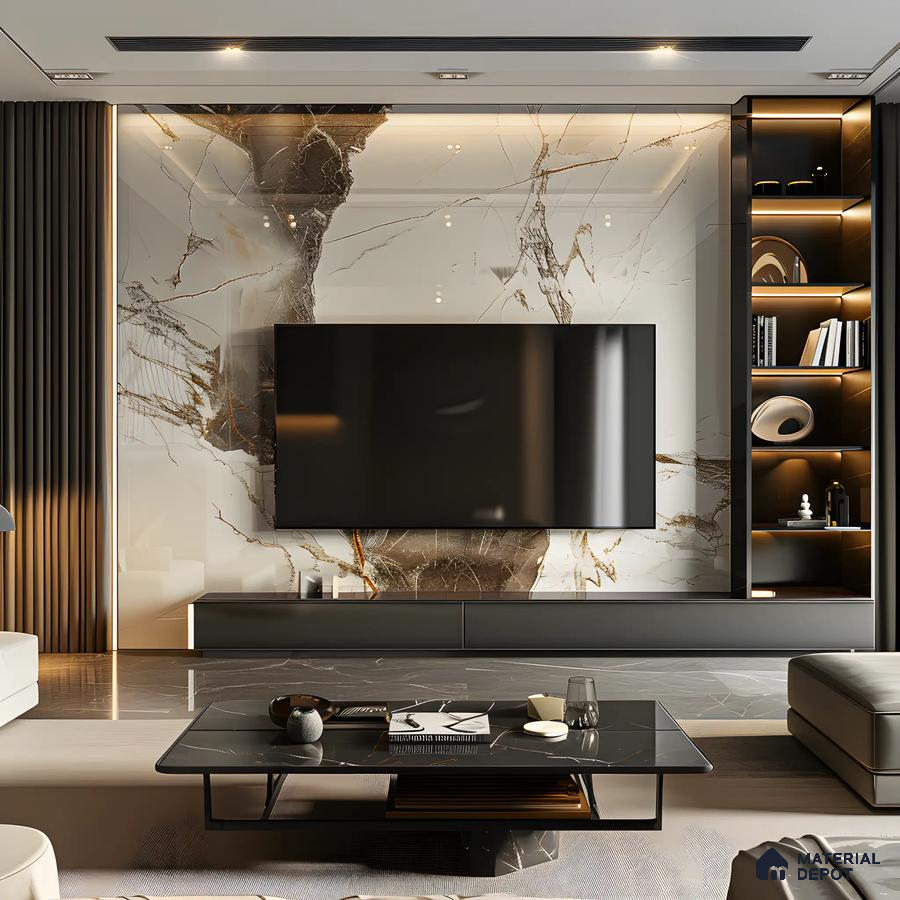 Elegant Living Room With Grey Cabinetry | Material Depot