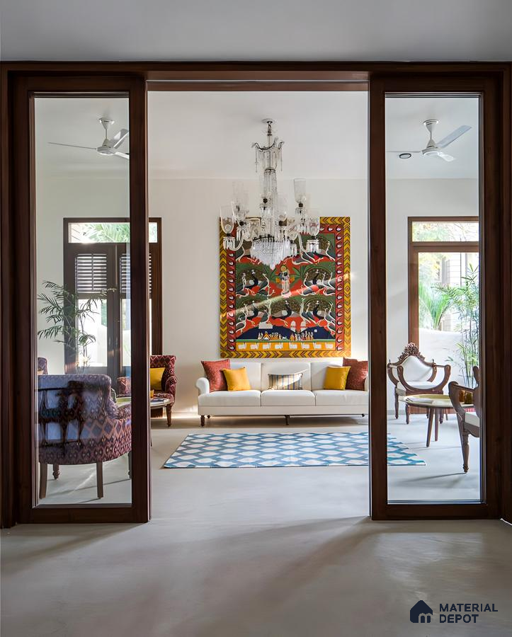 Elegant Living Room with Traditional Indian Artwork | Material Depot