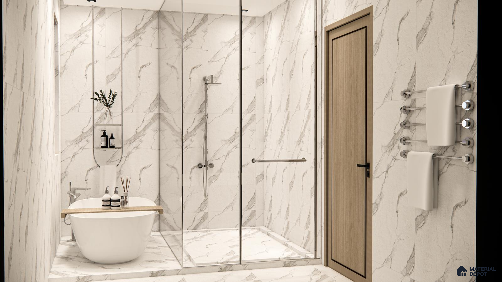 Elegant Marble-Inspired Bathroom in White and Grey Veins | Material Depot