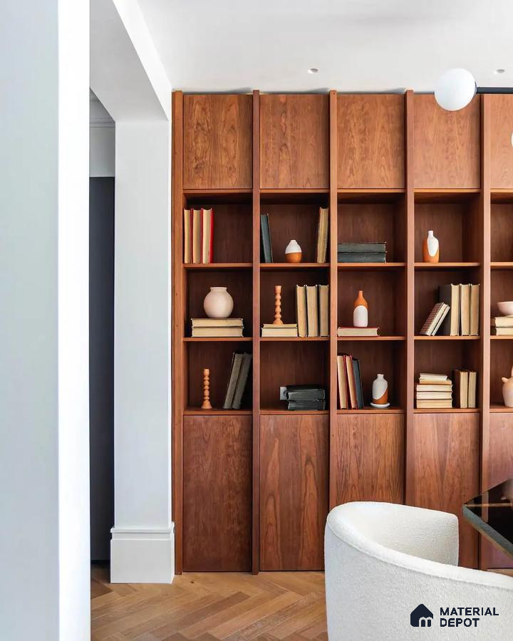 Elegant Minimalism with Warm Wooden Bookshelves | Material Depot
