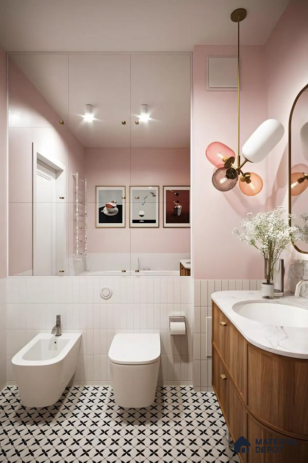 Elegant Pink and White Bathroom with Art Deco Touches | Material Depot