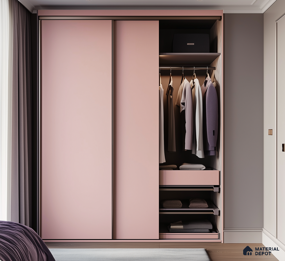 Elegant Pink Sliding Wardrobe for a Modern Sophisticated Bedroom | Material Depot