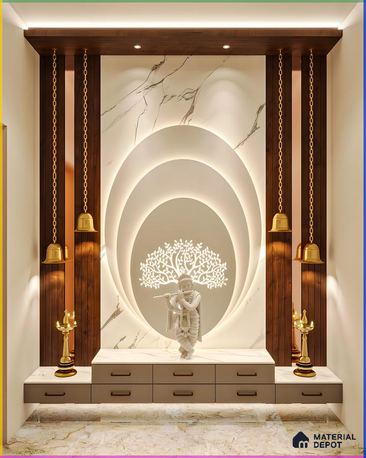 Elegant Pooja Room with Marble Accents and Warm Lighting | Material Depot