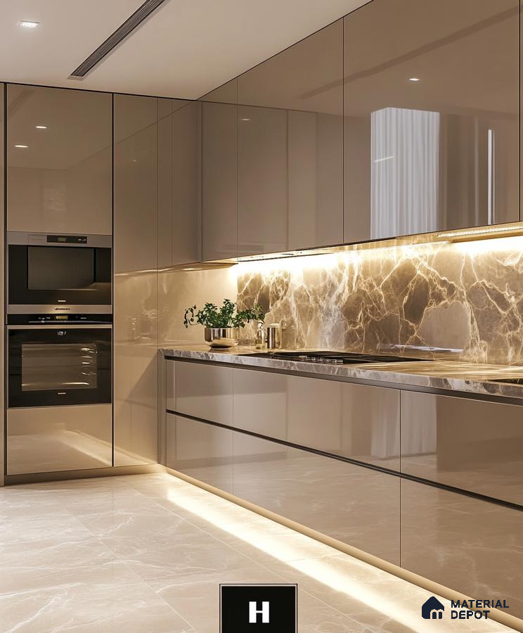 Elegant Taupe Kitchen with Marble Highlights | Material Depot